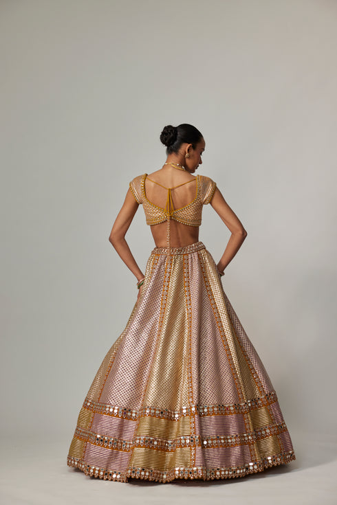 Mustard Multicolor Heavy Metallic Lehenga With Green Dupatta